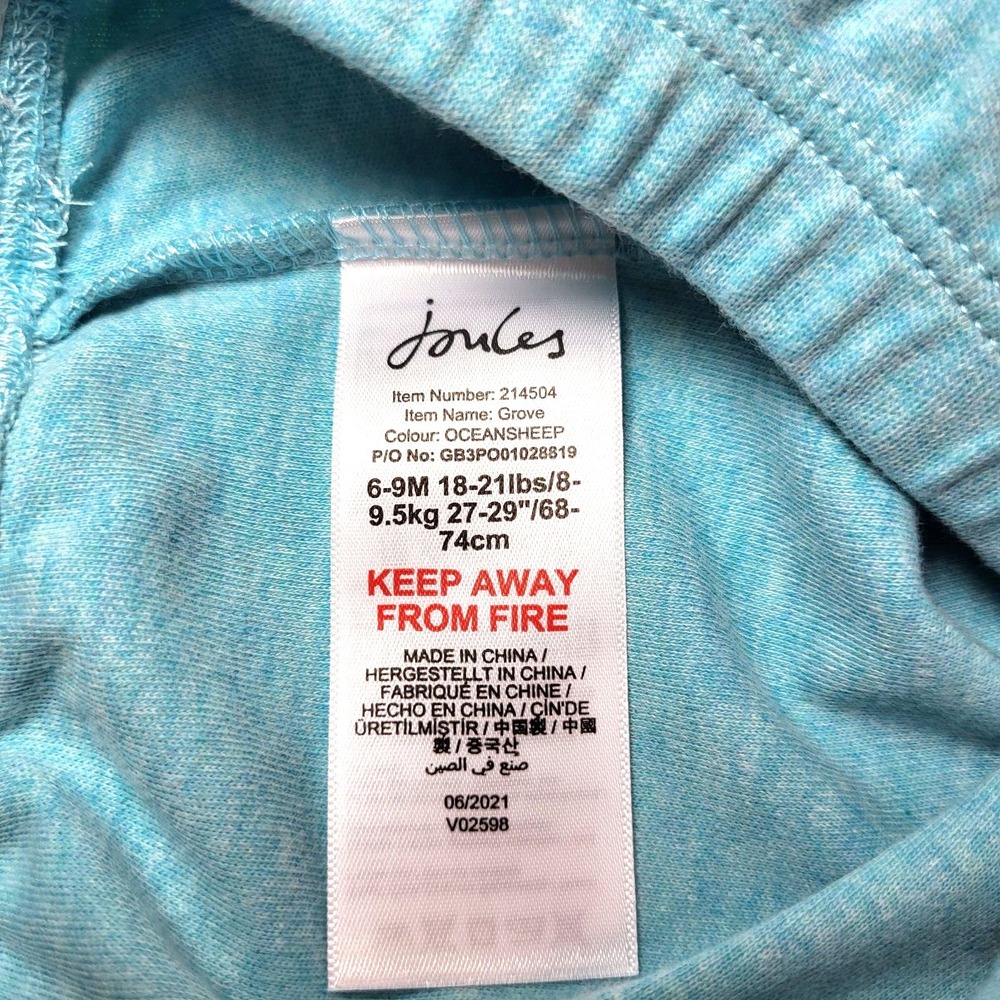 Joules Grove Ocean Blue Pant‎ Floral Print Cuff Sheep Pocket Organic 6-9 month - Picture 8 of 10